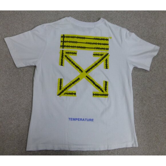 Off-White Fire Tape Line Do Not Cross White T-Shirt - Picture 4 of 12